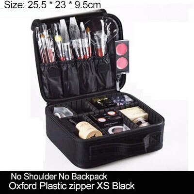 Clapboard Cosmetic Bag Leather Make Up Box Large Capacity Storage Handbag Travel Insert Toiletry Makeup Suitcase: XS Oxford Black