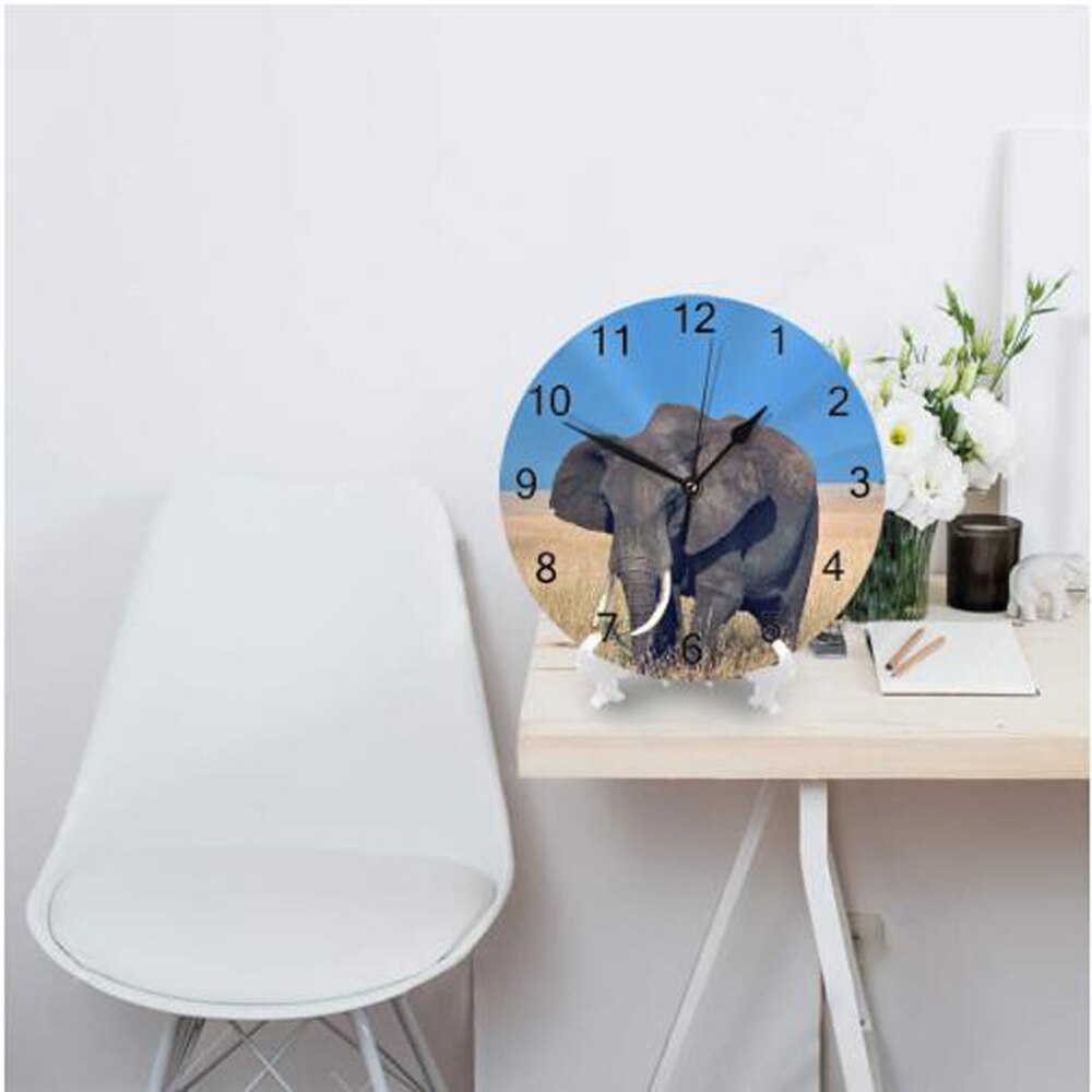 Elephant Painting Wall Clocks Numeral Digital Dial Mute Silent Non-Ticking Battery Operated Clocks Decor Art for Living Room