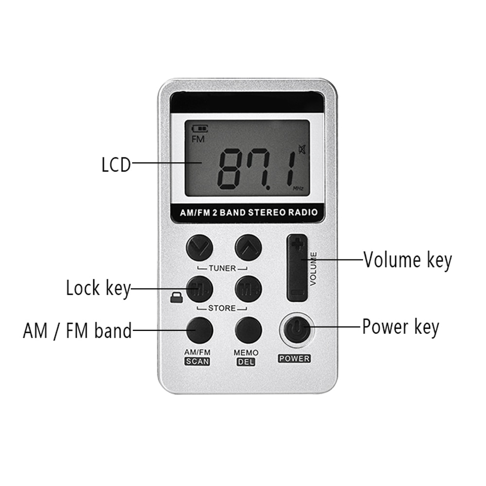 Draagbare mini digitale stereo radio met oordopjes, am fm lcd-scherm, voor hardlopen, excursies, vrije tijd in het park