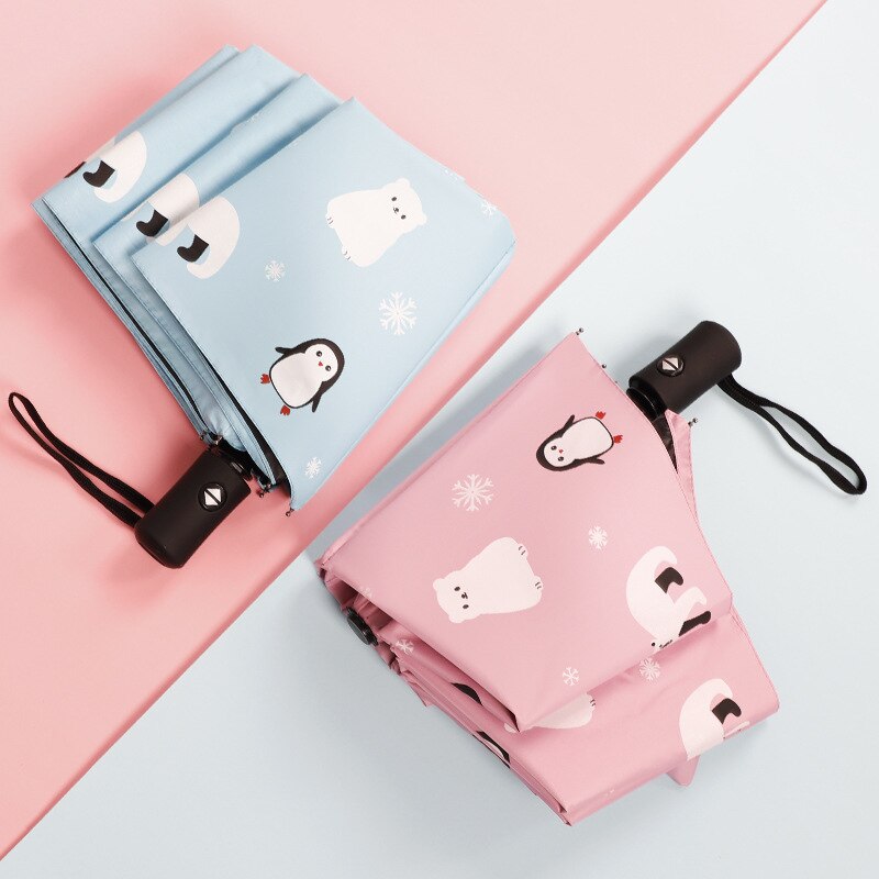Paraguas automático para mujer, sombrilla plegable resistente a la lluvia, al viento y a los rayos UV con revestimiento negro, novedad