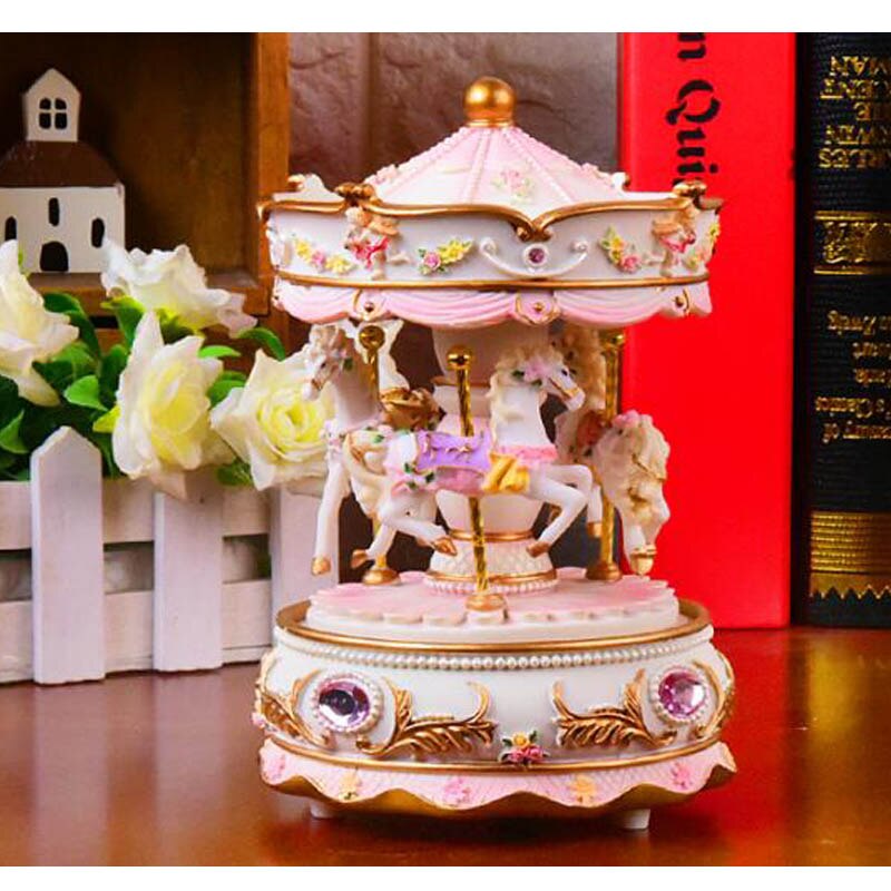 princess love girl music box musical box resin carrousel hand move