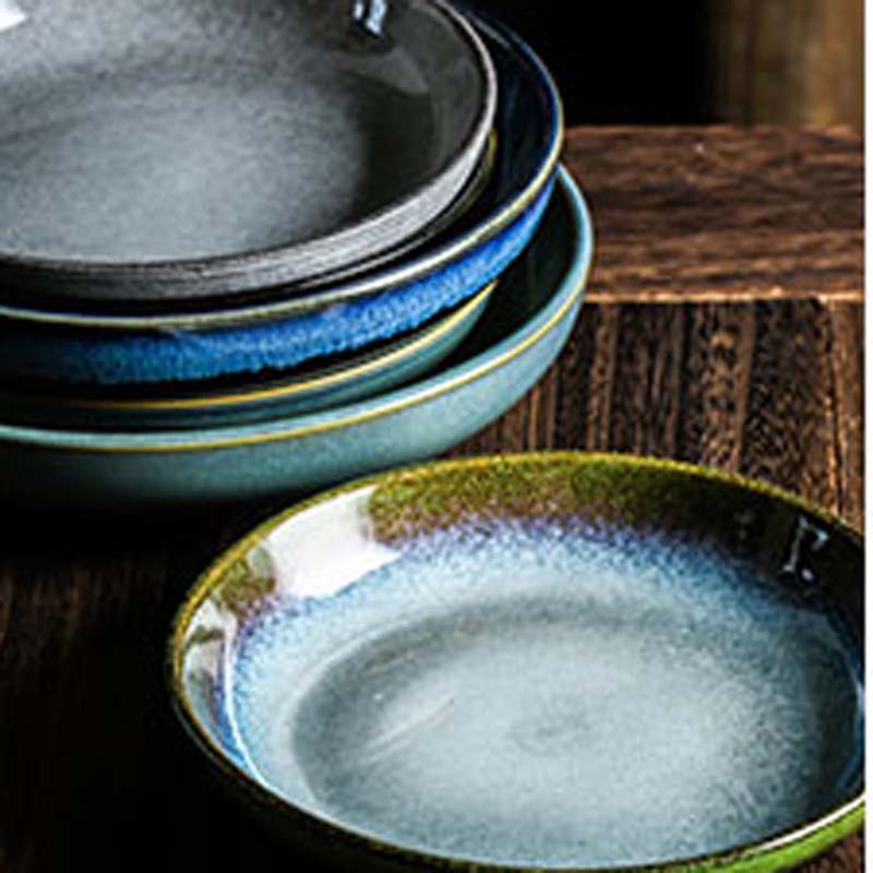 Plats en céramique de style japonais, plats profonds sous glaçure, fours créatifs, grands plats, plats, plats à soupe, plats à bouche profonde