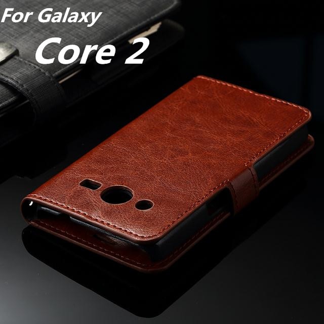 Core2 Kaarthouder Cover Case Voor Samsung Galaxy Core 2 G355H Lederen Telefoon Case Ultra Dunne Portemonnee Flip Cover Photo frame Holster