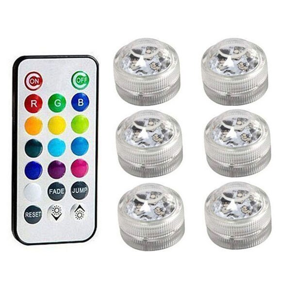 Battery Operated Waterproof RGB Submersible LED Light Underwater Night Lamp Tea Lights for vase,bowls,aquarium and party Wedding: 6 lights 1 remote