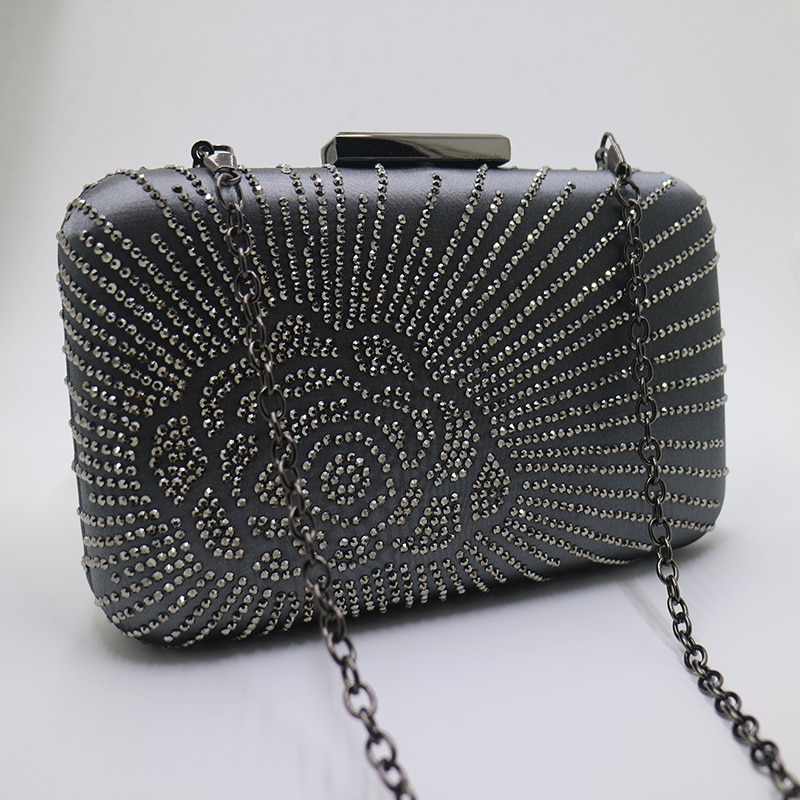 Royal Nightingales Crystal Evening Clutch Bag and Evening Bags Box Clutch for Womens with Shoulder Chains Gray Black Blue