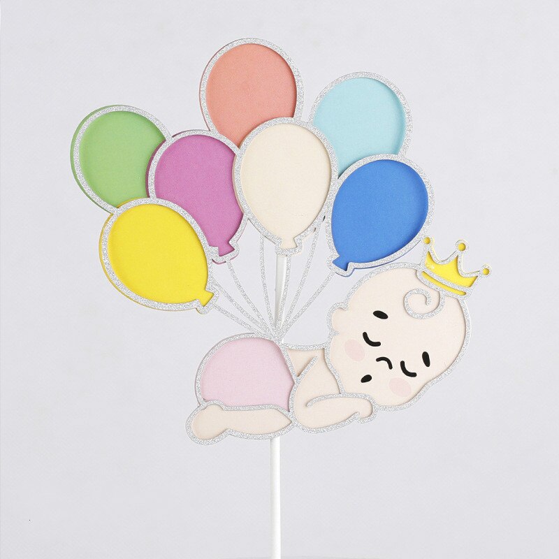 Ballongsnöre baby tårta dekoration godis bar baby shower kön avslöja barn fest tillbehör grattis på födelsedagen tårta topper: Silverkant tjej