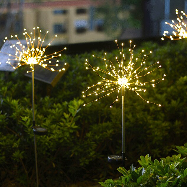 Outdoor LED Solar Fireworks Lights 90/120/150 LEDs Waterproof String Fairy Light Home Garden Street Patio Christmas Decors Lamp: warm white / 120 LED