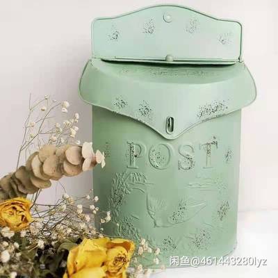 Distressed Retro Decorative Handicraft Metal Mailbox Letterbox Postbox Wall Decoration: Light Green