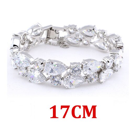 LUOTEEMI Lujo Champagne Oro de Color Claro AAA + Cubic Zirconia Pulsera y Brazaletes para Las Mujeres Elegantes Al Por Mayor Fábrica: Rhodium 17CM