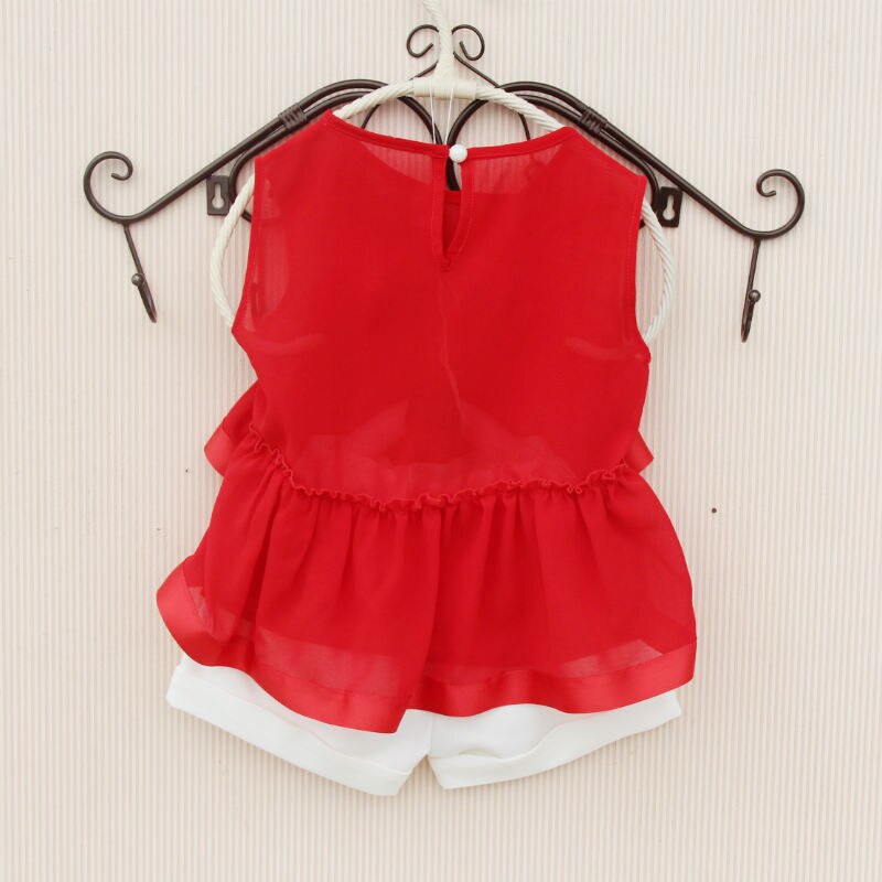 Chiffon rød skjorte piger koreanske børnetøj sommer teenage skolepige bluse søde ærmeløse skjorter til småbørn