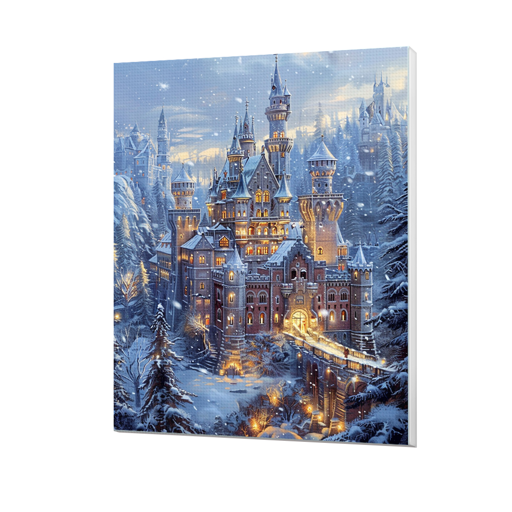 DIY 5d Schloss Schnee ansicht Diamant malerei Voll diamant Mosaik Kreuz Stickerei Dekoration hängende Malerei, 30x40cm gerahmt: 20*30cm / Licht Grau