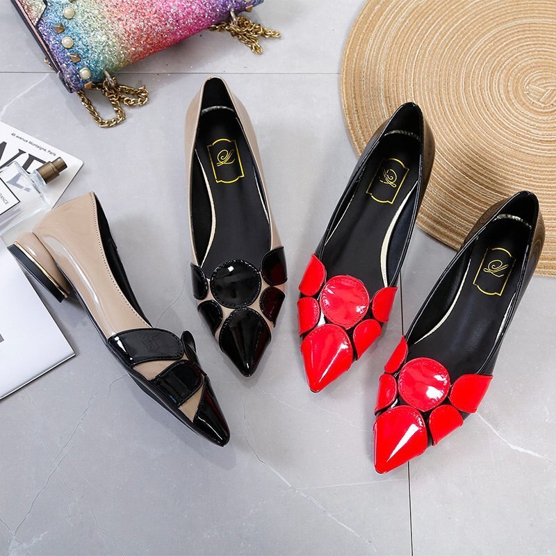 Puntige Zomer Schoenen Met Lage Hak Voor Vrouwen Enkele Schoenen En Lage Schoenen Voor Vrouwen Lente En herfst Schoenen