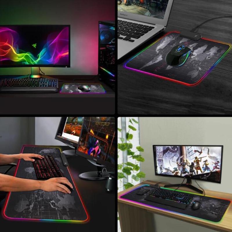 World Map Speed Locking RGB Gaming Mouse Pad Computer Keyboard and mouse pad Led Backlight XXL Surface Keyboard Pad Desk Mat