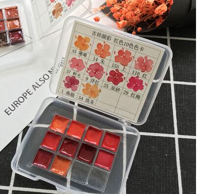 Japanske lovende farver, gul, rød, blå, lilla, brun, grøn, smaragd, vand, mini akvarel split prøve: 2