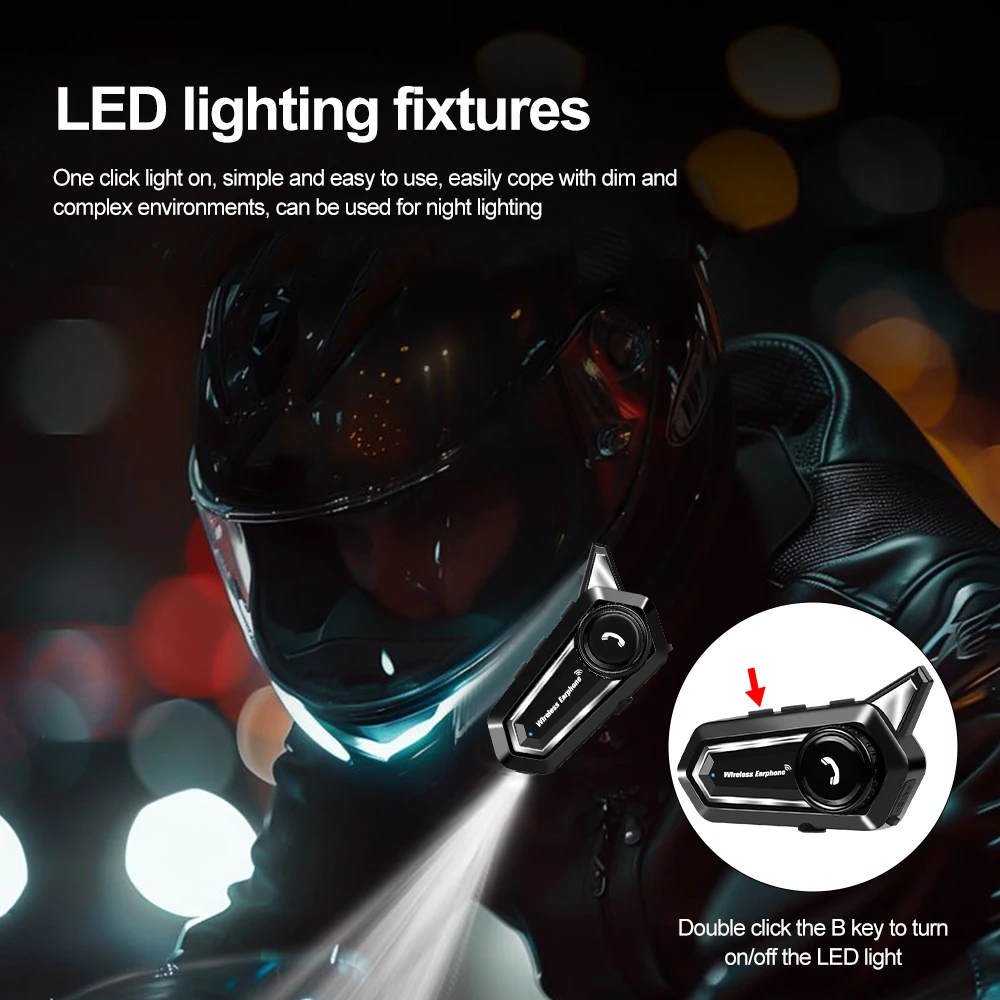 BT31 auriculares para casco de motocicleta Bluetooth 5,3 control de voz 500mAh auriculares inalámbricos manos libres impermeables con iluminación LED