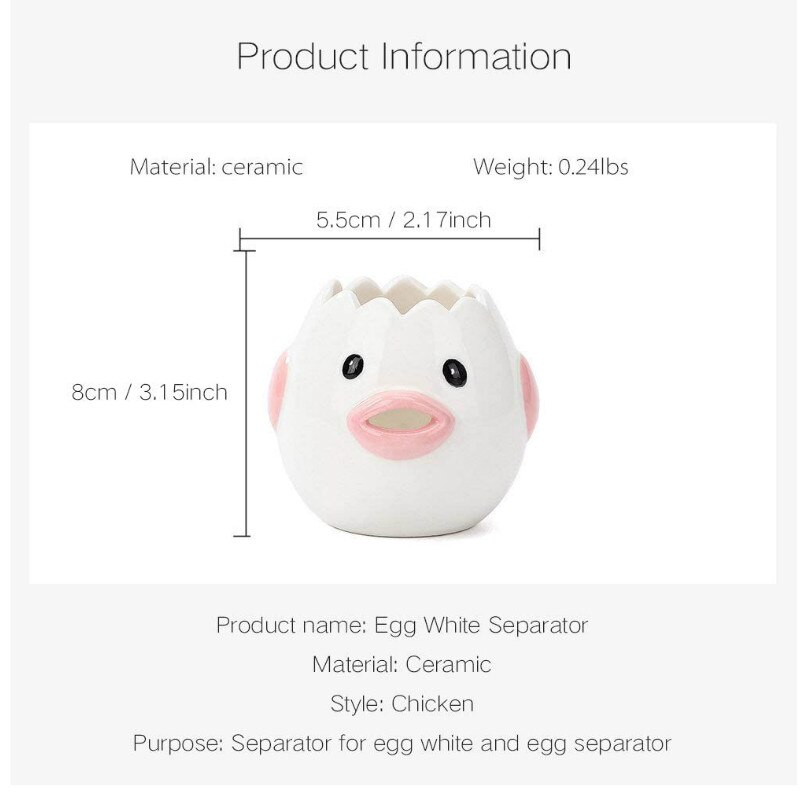Separador de yema y clara de huevo de cerámica y pequeño pollo separador de huevos herramienta para cocina rosa amarillo