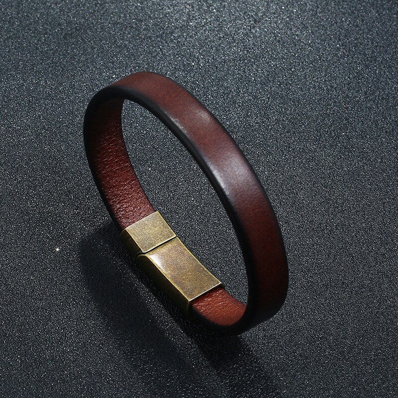 Mænds smykker punkbrunt flettet læderarmbånd til mænd rustfrit stål magnetisk lås 20.5cm armbånd: Brun -22.5cm