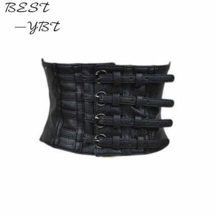 mode vrouwen kunstleer riem pin up retro elastische brede riem voor vrouwen zwart kunstleer riem corset top
