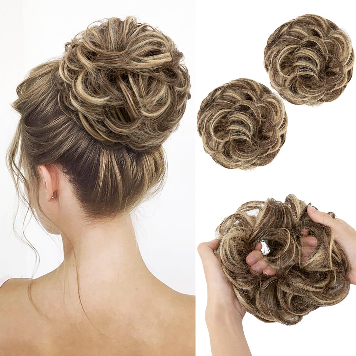 Pieza de pelo de moño desordenado sintético, extensiones de moño de pelo rizado ondulado elástico, postizos de moño para mujeres y niñas 1 P: #24