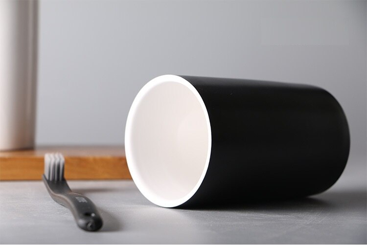 Gobelets circulaires écologiques de style japonais | 2 pièces gobelets épais porte-brosse à dents, tasse en céramique noire blanche, tasse de lavage des dents, ensembles de salle de bain