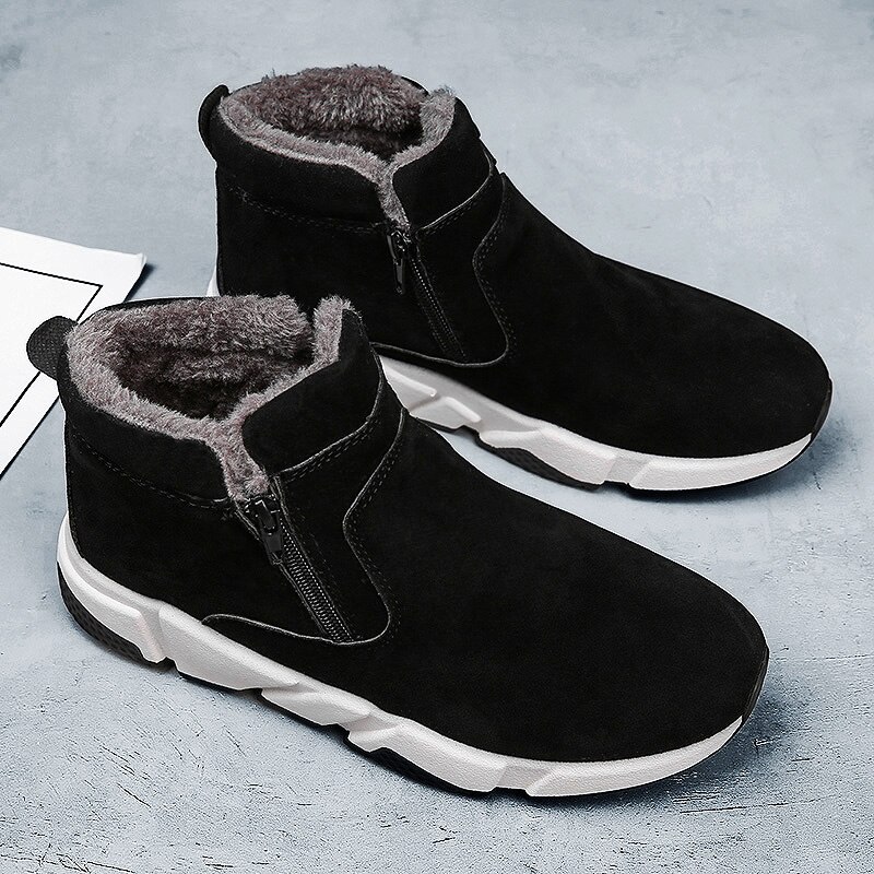 Winter plus velvet cotton shoes high-top zipper boots sports shoe men's warm men's sports shoes outdoor comfortable casual shoes: Black / 8