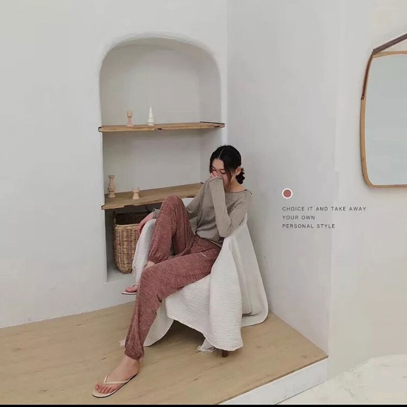 BZEL, pantalones de Casa de algodón para primavera y verano, pantalones de dormir informales para mujer, pantalones de Pijama liso, Pijama de cintura elástica para mujer, pantalones de talla grande: 005