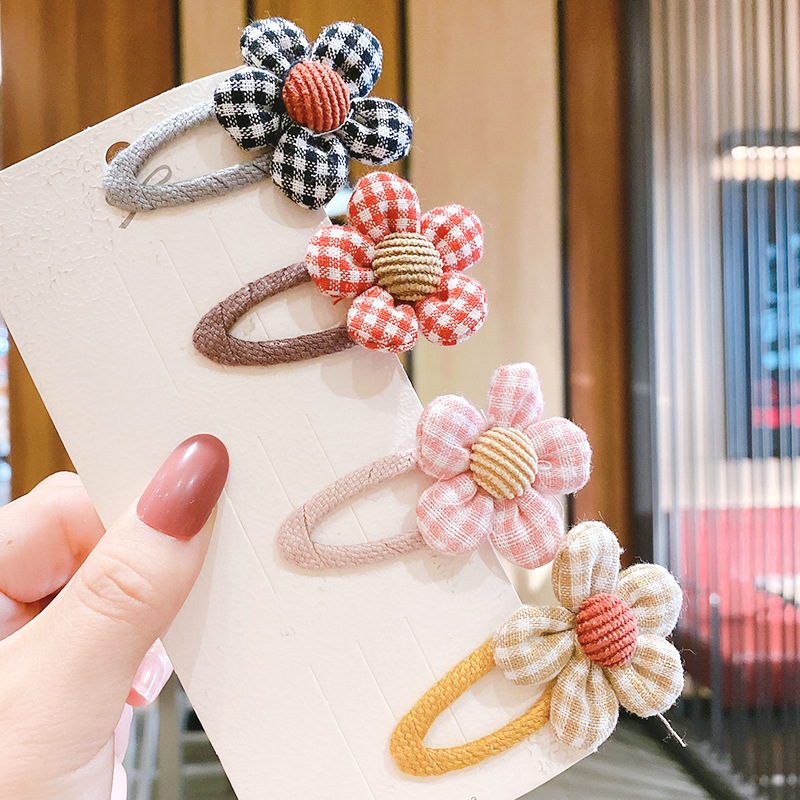 Bebê clipes de cabelo pinos para crianças kawaii pequenas flores da criança do bebê meninas xadrez acessórios para o cabelo conjunto criança barrettes bb clipe arco