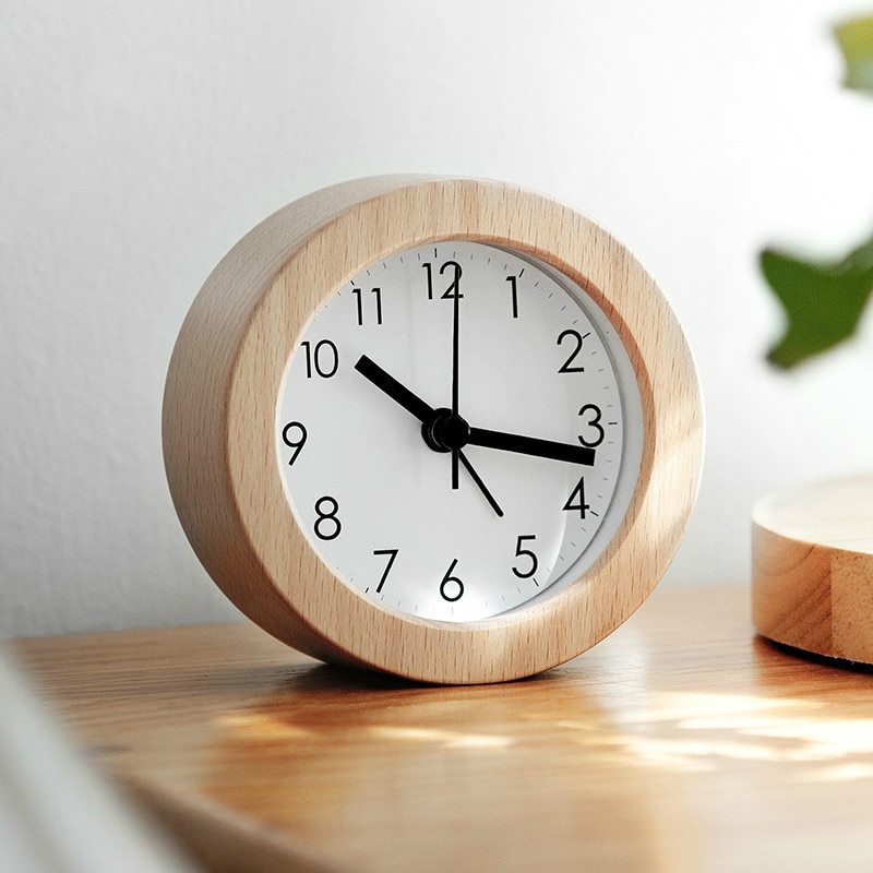 Simple wooden alarm clock student dormitory mute bedside small alarm clocks home desktop round clock mx9201625