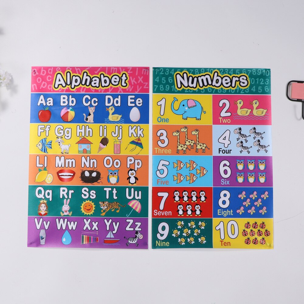2 stk tidligt pædagogisk alfabet matematik børn børn vægkort plakat kontor skole uddannelse  (30 x 45cm)