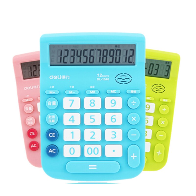 Calculadora de voz Deli 1540A, botón grande, pantalla grande creativa, 3 colores,