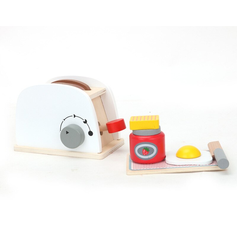 Kitchen Toys Imitated Chef Pretend Cooking Food Play Dinnerware Set Safe Cute Children Girl Wooden Educational Toy Game: toaster white