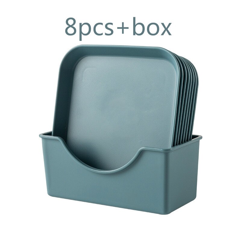 Plastic Voedsel Saus Schotel Leuke Ronde Snacks Fruitschaal Vierkante Dessertbord Keuken Huishoudelijke Dienblad Gerechten Afvoer Rack Set: Square blue set
