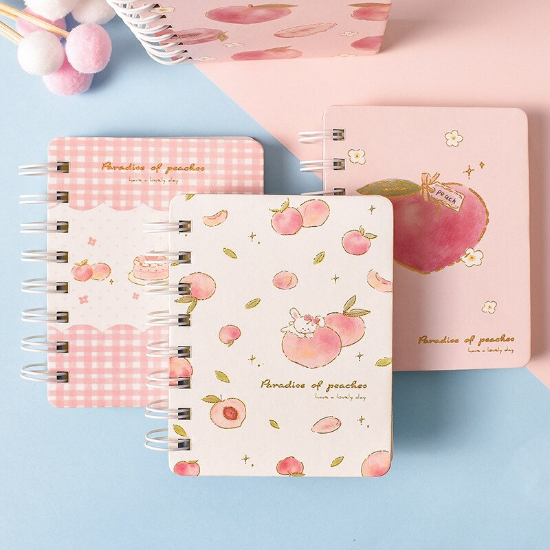 Kawaii sweet peach coil notebook learning office supplies horizontal line inner page pocket notebook 1 pcs style random