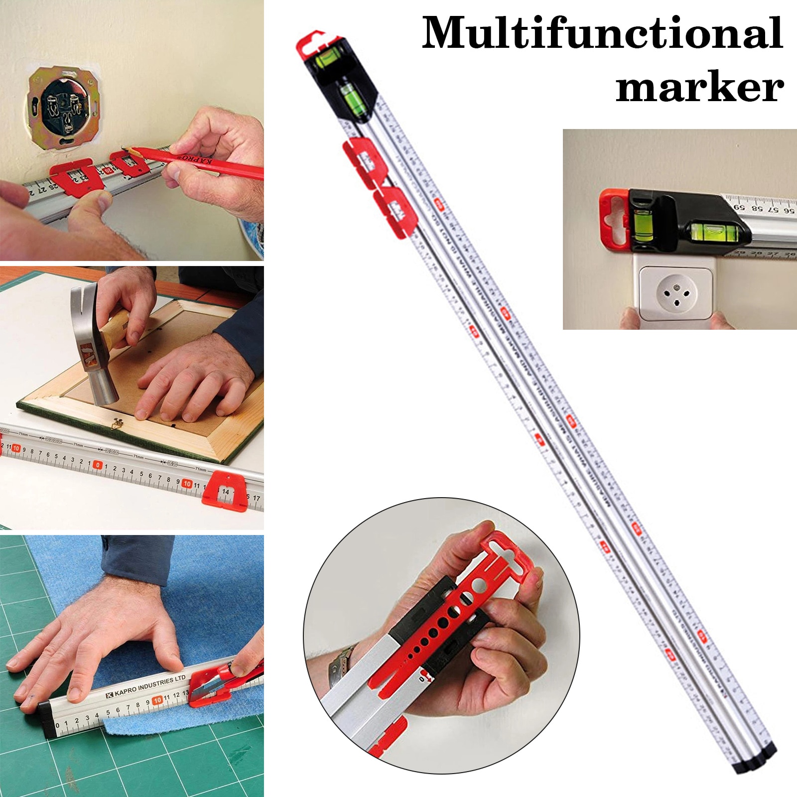 Multi-functional Ruler of Horizontal Calibration Marker Ruler for DIY Work JA55