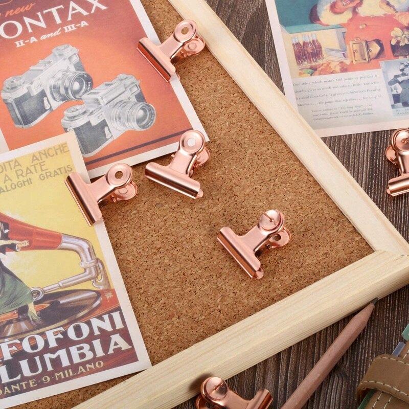 Set van 30 stuks punaises, clips en punaises voor schoolkunstprojecten op prikbord, foto's op prikbord (roségoud)