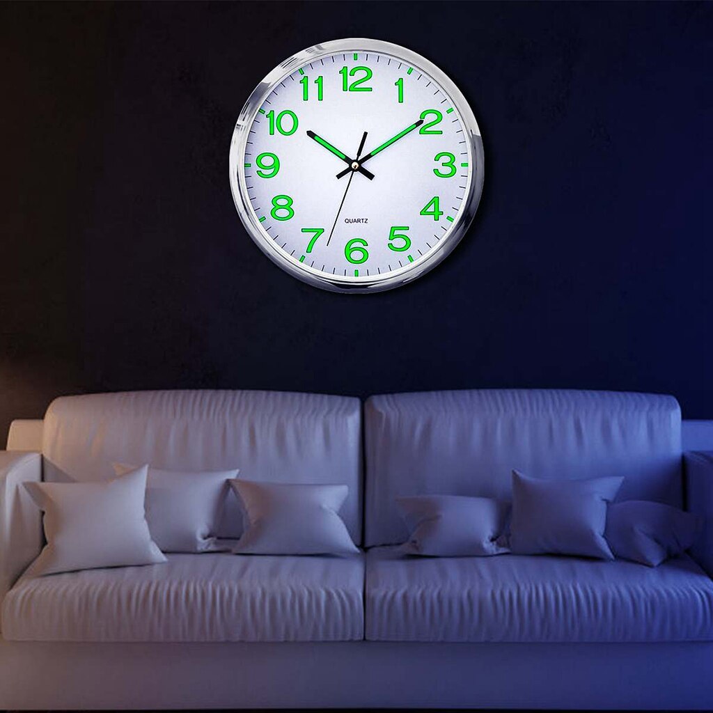 Modern Night Light Wall Clock, 12 Inch Quartz Clocks, Large Luminous Numbers and Hands, Battery Operated Decorative Wall Clock