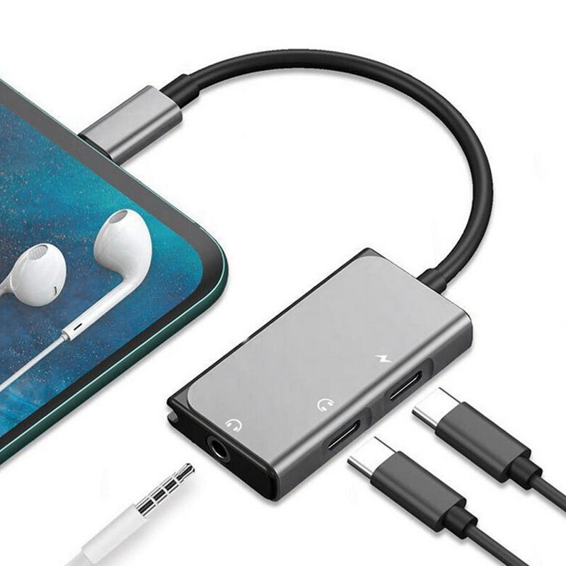 Type-c oplaadadapter 3 in 1 3.5mm dubbele type-c hoofdtelefoonaansluiting o converter dp snellaadadapter voor huawei