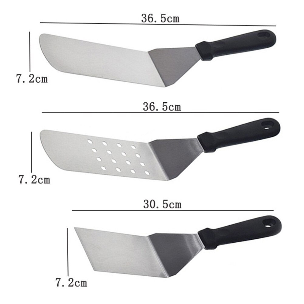 Acero inoxidable Steak pala para fritos Leaky espátula para masa de Pizza Peel Spade herramienta de cocina mango de plástico, herramienta de barbacoa de cocina, no pegajoso