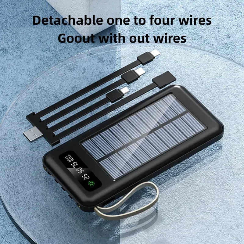 500000 mAh zonne-energiebank Snel opladen Powerbank Draagbare mobiele krachtzaklamp met hoge capaciteit Ingebouwde batterij met 4 kabels