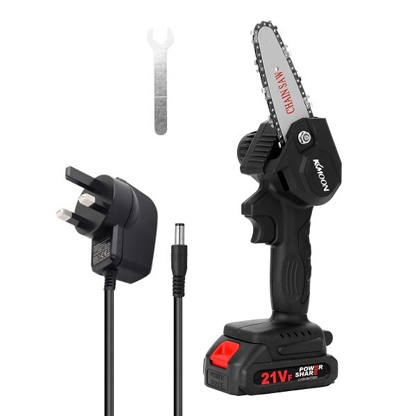 KKmoon-Mini Sierra de poda eléctrica para madera, motosierra recargable de empalme de madera pequeña, herramienta de carpintería para 1 mano, para registro de huerto y jardín: 1 Battery UK