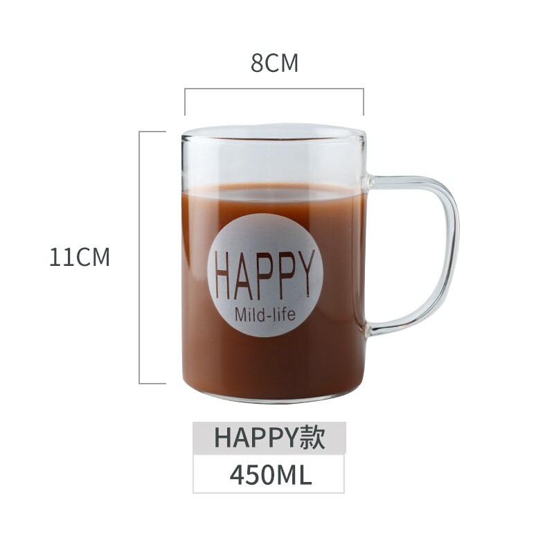 450ML Large Heat-resistant Borosilicate glass Mug Cup Beer Coffee Tea Milk Breakfast Mug Transparent Drink: Black