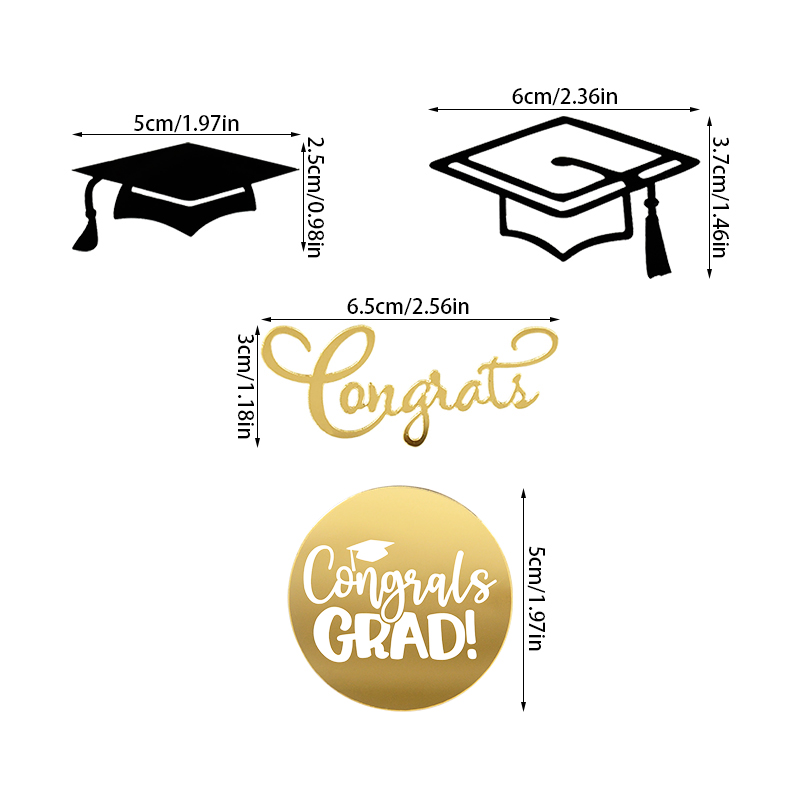 10pcs Congrats Grad Cupcake Toppers Class Of Bachelor Cap Acrylic Cake Toppers For Celebrate Graduation Party Cake Decor