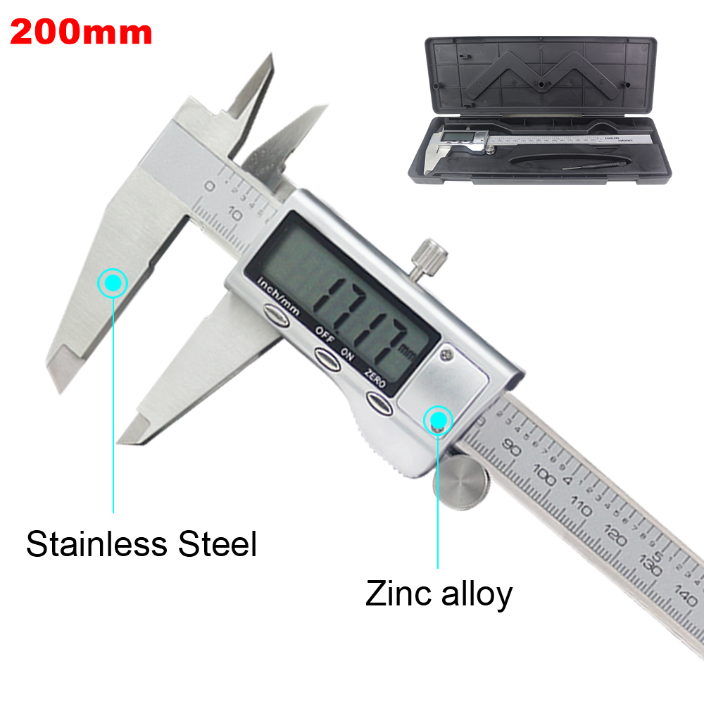 Digital Caliper 200mm/300mm Electronic Stainless Steel Vernier Caliper 0.01mm Ruller Measuring Gauge Micrometer Diagnostic-tool: Silver 200mm