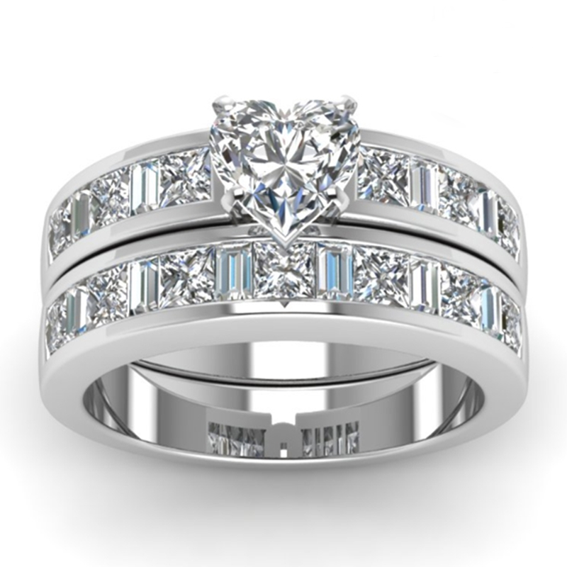 Ring Sets 2 Pcs Bijoux Crystal Heart Ringen Voor Vrouwen Accessoires Sieraden Romantische Bruiloft Band Best