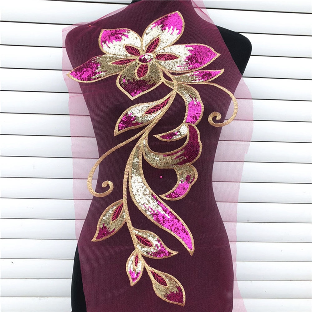 Pailletten Patch Borduurwerk Bloem Applique Pailletten Stof voor Kleding Rose Blauw Gouden Rood Naaien Patches DIY