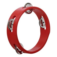 Pandereta de madera de mano de 6 pulgadas, campana de mano de percusión, Juguete Musical de una sola fila, Jingles de Metal rojo para juegos de para niños
