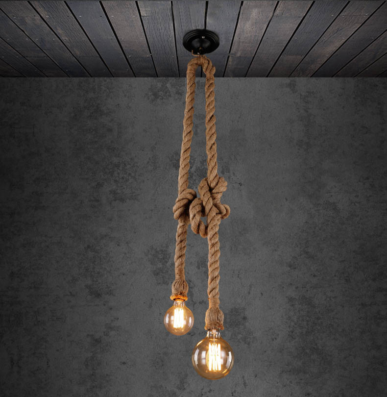 Corde de chanvre pendentif lumières vintage rétro personnalité industrielle suspension lampe pour loft salon restaurant Edison lampe à main
