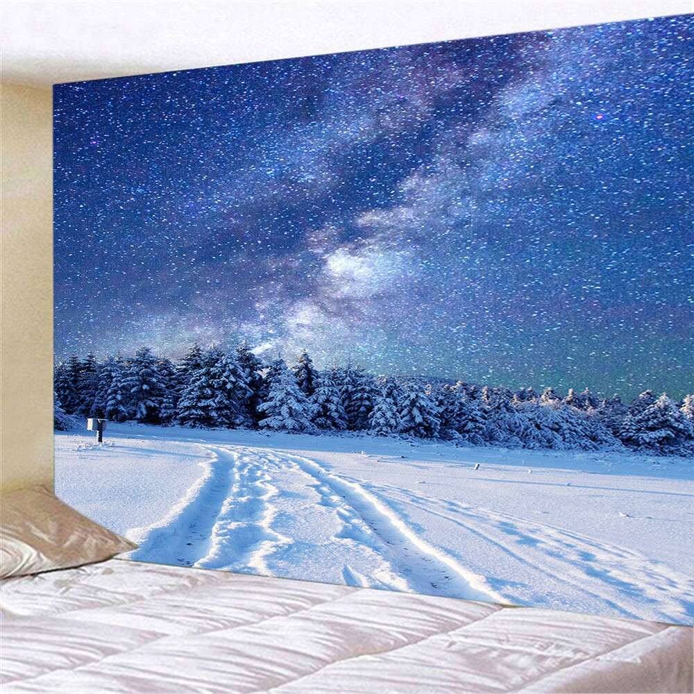 Snow Forest Trail Print Polyester Tapestry Wall Hanging Art Decoration for Curtain Landscape Tree Psychedelic Wall Hanging: 150x130cm / style-2