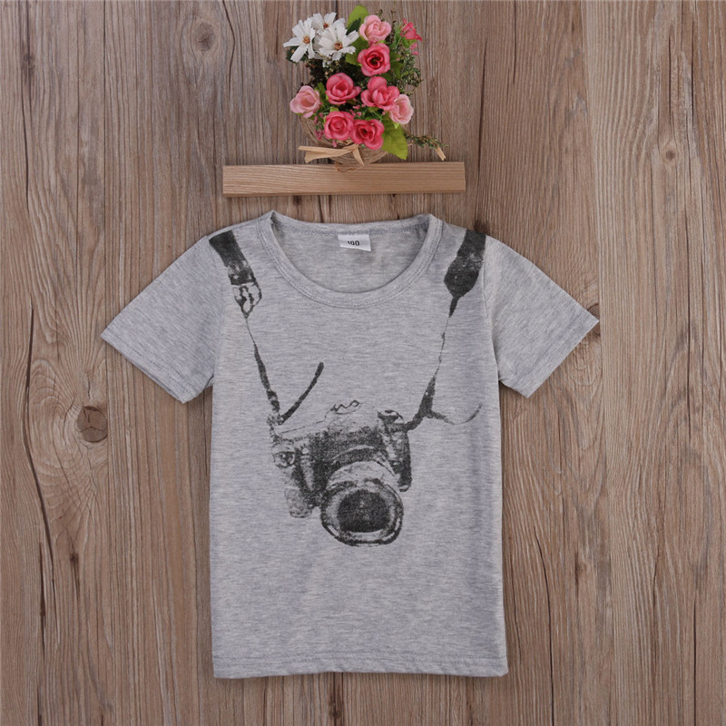 Causale Jongens Camera Gedrukt Grijs T-Shirts Baby Boy Kleding Voor Kids 1-8Years