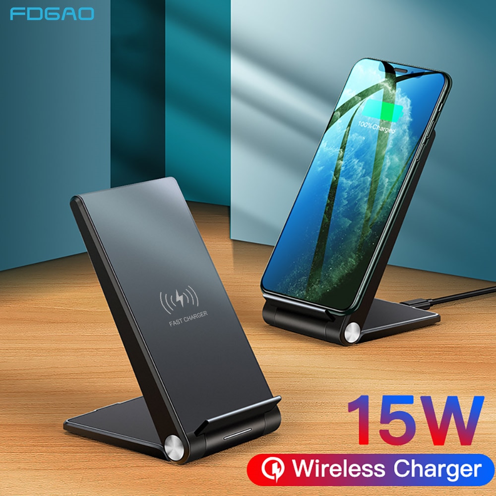 FDGAO 15W/10W Fast Qi Wireless Charger Stand For iPhone 11 Pro XS XR USB C Charging For Samsung S20 S10 S9 Foldable Phone Holder